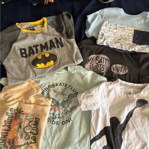 PJ BUNDLE 15pc 5T tops, Christmas set, fire pants 5T, Dino shorts 5T, blk pants